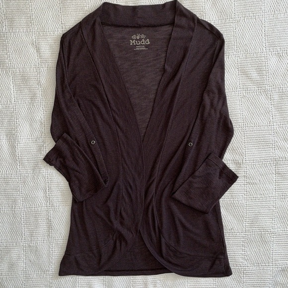 Mudd 90’s Chocolate Brown Ribbed Open Wrap Cardigan Sweater, Size Medium, Soft - Picture 5 of 11